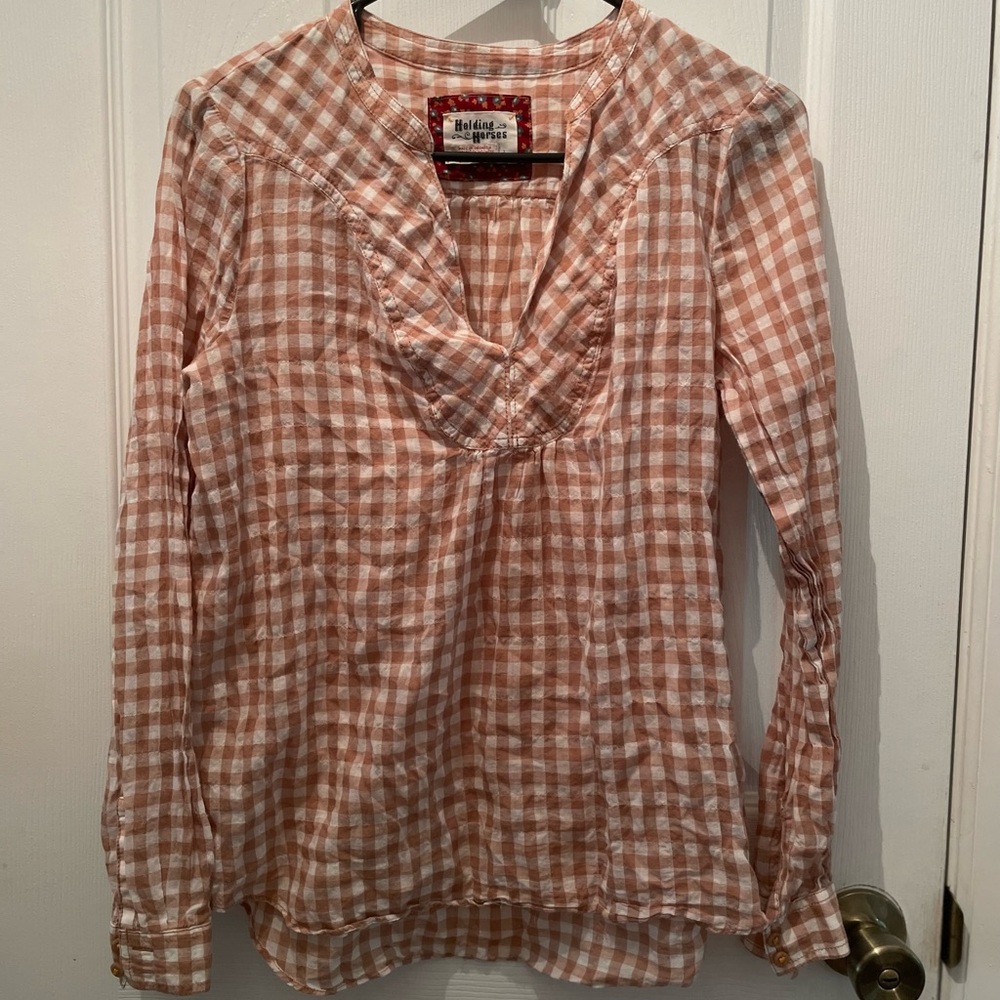 Anthropologie - Holding Horses Gingham Plaid Top Blouse Size 2